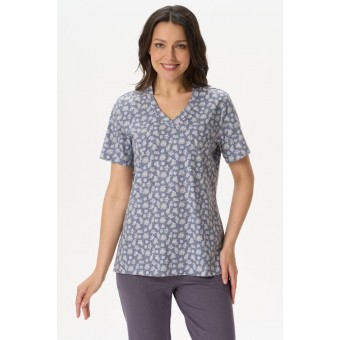 Футболка  женская       трикотажная       серая  Цветы