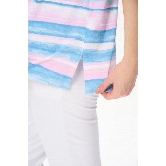 Футболка  женская       трикотажная       Голубой, Розовый  Полоска