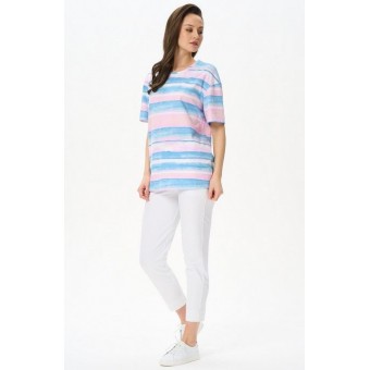 Футболка  женская       трикотажная       Голубой, Розовый  Полоска