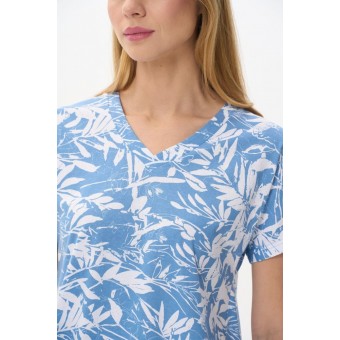 Футболка  женская       трикотажная       Белый, Голубой  Растения