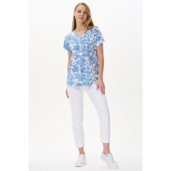 Футболка  женская       трикотажная       Белый, Голубой  Растения