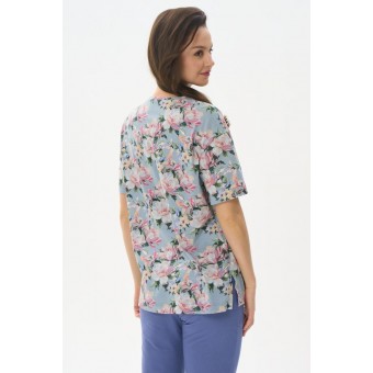 Футболка  женская       трикотажная       голубая  Цветы