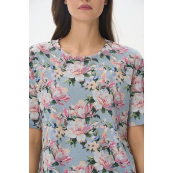 Футболка  женская       трикотажная       голубая  Цветы