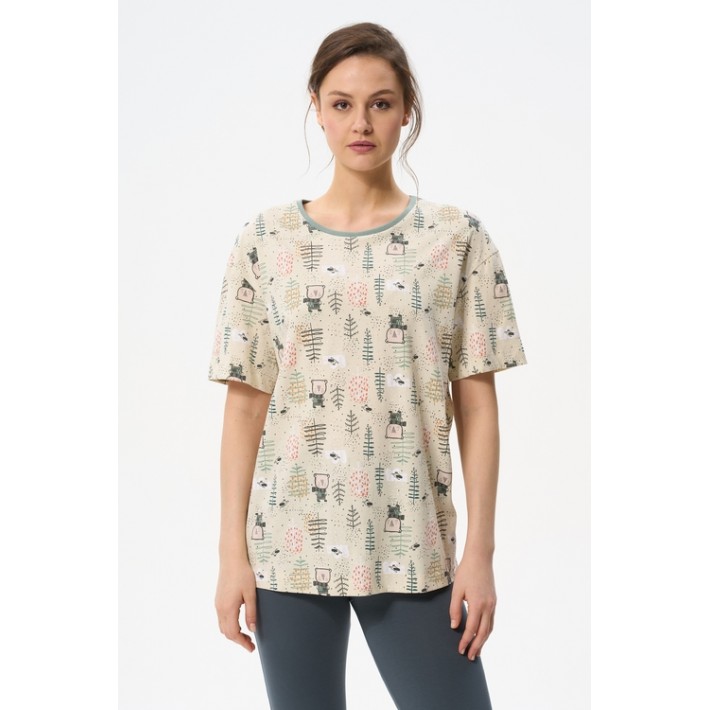 Футболка женская из хлопка Светло-бежевый Принт