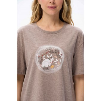 Футболка  женская       трикотажная       бежевая  Принт