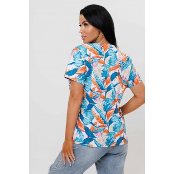 Футболка  женская       из кулирки       разноцветная  Листья Kuzina