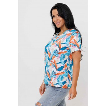 Футболка  женская       из кулирки       разноцветная  Листья Kuzina