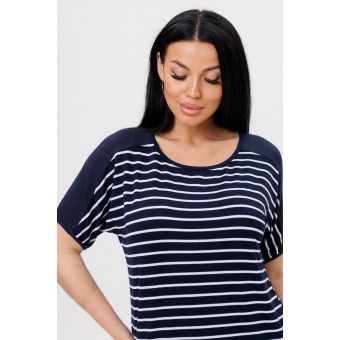 Футболка  женская       из кулирки       Белый, Синий  Полоска Kuzina