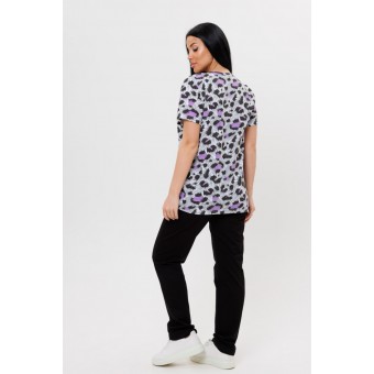 Футболка  женская       из кулирки       Серый, Фиолетовый  Животный принт Kuzina