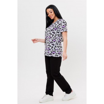 Футболка  женская       из кулирки       Серый, Фиолетовый  Животный принт Kuzina
