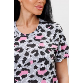 Футболка  женская       из кулирки       Розовый, Серый  Животный принт Kuzina