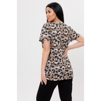 Футболка  женская       из кулирки       Коричневый, Черный  Животный принт Kuzina