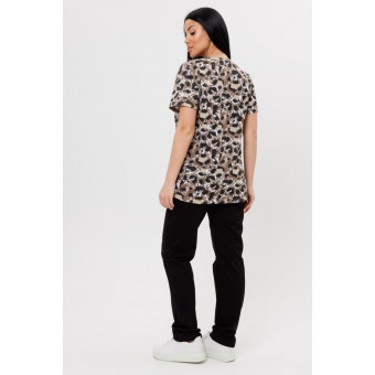 Футболка  женская       из кулирки       Коричневый, Черный  Животный принт Kuzina