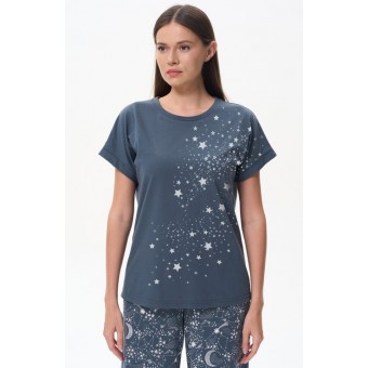 Футболка  женская       Пенье       синяя  Принт   
