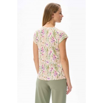 Футболка  женская       трикотажная       бежевая  Цветы