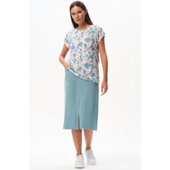 Футболка  женская       трикотажная       Синий, Бежевый  Абстракция   