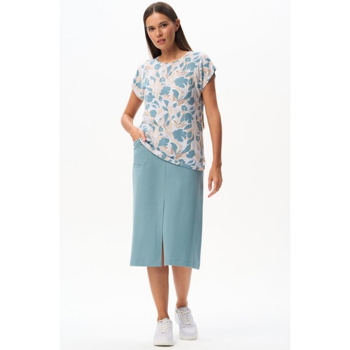 Футболка женская трикотажная Синий, Бежевый Абстракция