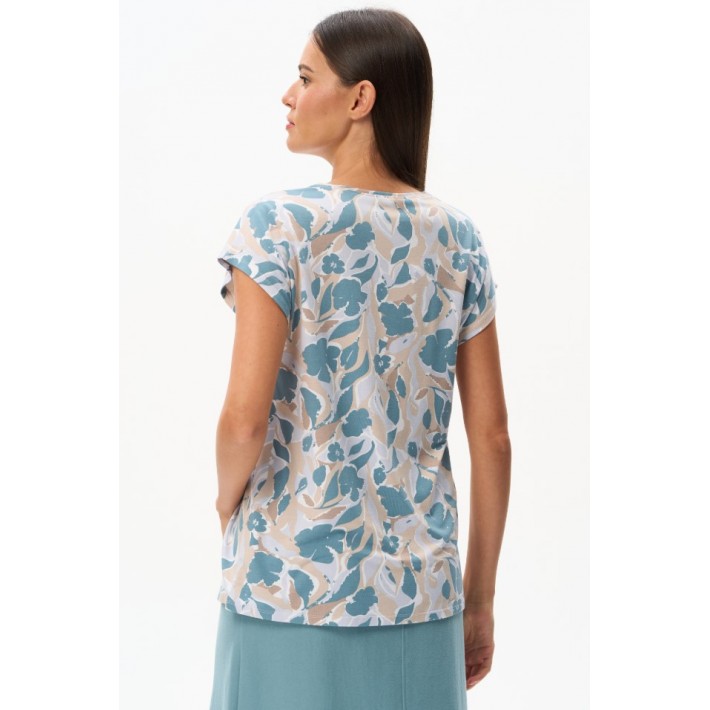 Футболка женская трикотажная Синий, Бежевый Абстракция