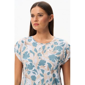 Футболка  женская       трикотажная       Синий, Бежевый  Абстракция   