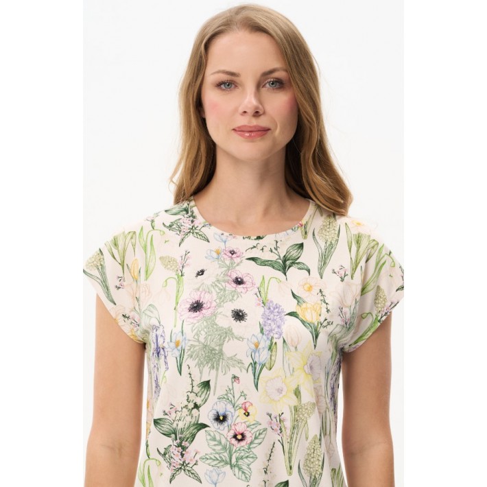 Футболка женская трикотажная бежевая Цветы