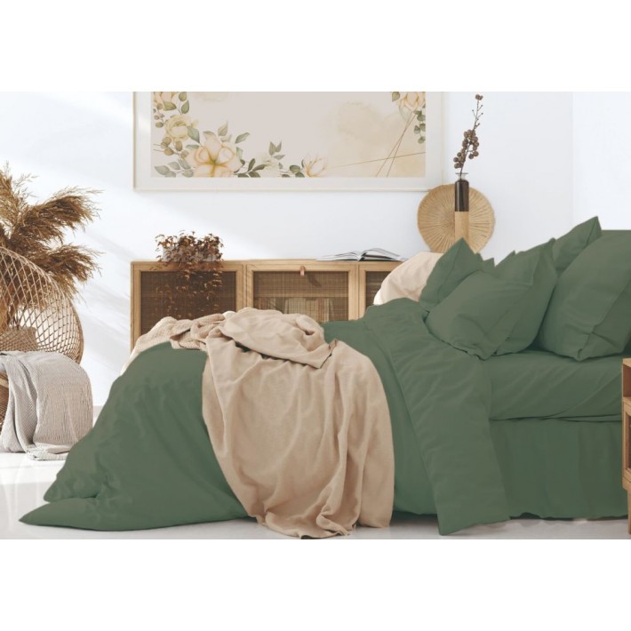Простыня 180х214 двуспальная из поплина зеленая однотонная Гелиос
