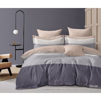 Простыня       180х215  двуспальная из сатина       бежевая  в сетку Бояртекс  