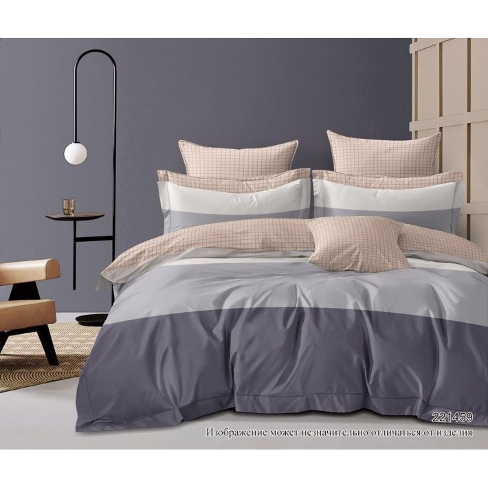 Простыня 180х215 двуспальная из сатина бежевая в сетку Бояртекс