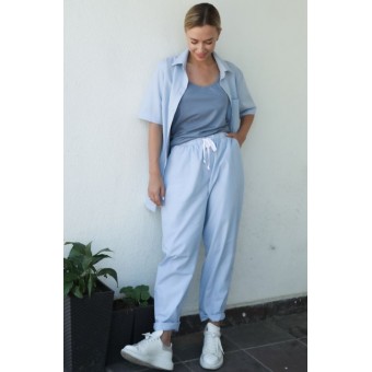 Брюки  женские       трикотажные       голубые  однотонные