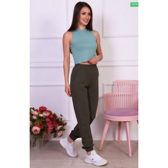 Брюки  женские       из футера       хаки     