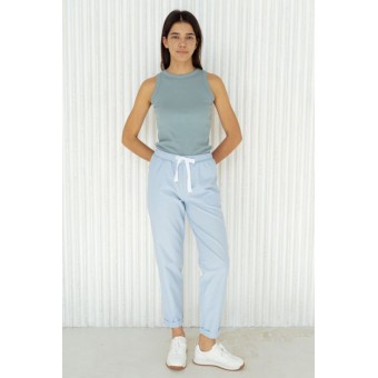 Брюки  женские       трикотажные       голубые  однотонные