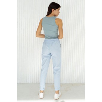 Брюки  женские       трикотажные       голубые  однотонные