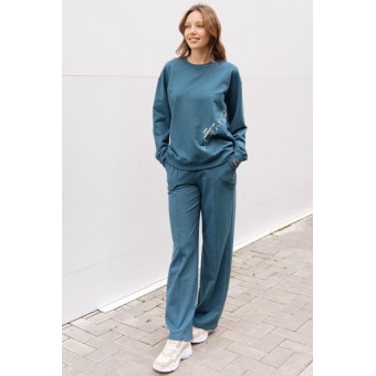 Брюки  женские       трикотажные       голубые  однотонные