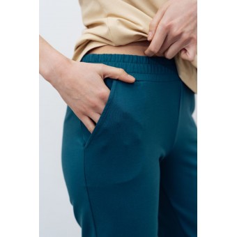 Брюки  женские       трикотажные       Бирюзовый  однотонные