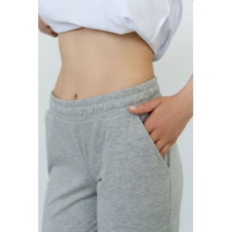 Брюки  женские       трикотажные       Светло-серый  однотонные