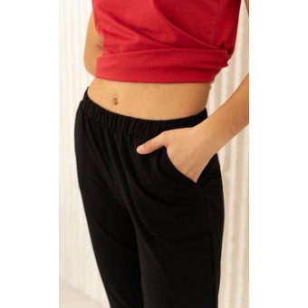 Брюки  женские       трикотажные       черные  однотонные
