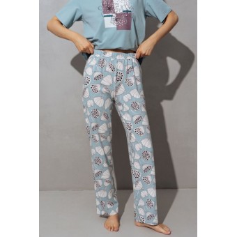 Брюки  женские       трикотажные       голубые  Цветы