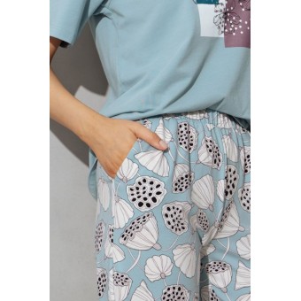 Брюки  женские       трикотажные       голубые  Цветы
