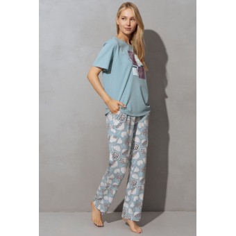 Брюки  женские       трикотажные       голубые  Цветы