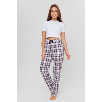 Брюки  женские       из кулирки       Белый, Бордовый  Клетка Kuzina
