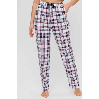 Брюки  женские       из кулирки       Белый, Бордовый  Клетка Kuzina