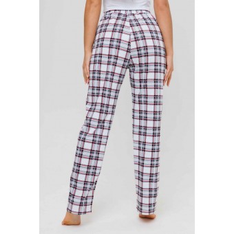 Брюки  женские       из кулирки       Белый, Бордовый  Клетка Kuzina