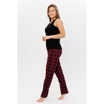Брюки  женские       из кулирки       бордовые  Клетка Kuzina  