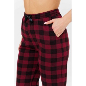 Брюки  женские       из кулирки       бордовые  Клетка Kuzina  