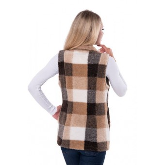 Жакет меховой ЭЛЕГАНТ Клетка Коричневый р.44-46 МЖ 5004