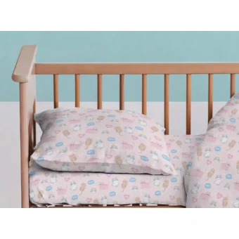 Комплект постельного белья  детский на резинке      из поплина        с наволочкой 40х60 Животные Uniqcute  