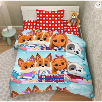 Комплект постельного белья  детский       1,5 спальный из бязи        с наволочкой 70х70 Животные Василиса  